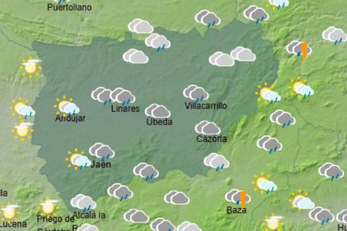 <i>Mapa de temperaturas en la provincia de Jaén para hoy lunes 5 de octubre. / Aemet. </i>