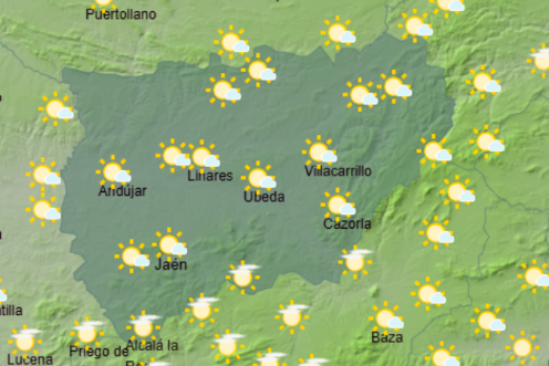 <i>Mapa de las temperaturas en la provincia de Jaén para hoy 25 de octubre. / Aemet. </i>