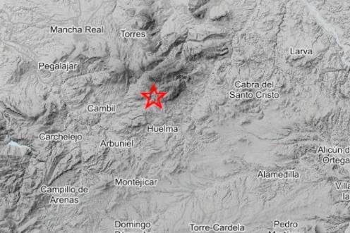 <i>Imagen del Instituto Geográfico Nacional del epicentro del terremoto en Huelma. </i>