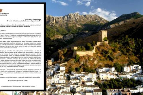 <i>Vista aérea de Cazorla con una imagen del escrito enviado por el Ayuntamiento.</i>