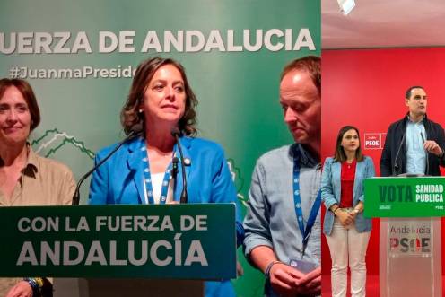 <i>A la izquierda, Maribel Lozano, Catalina García y Erik Domínguez y, a la derecha, Ángeles Díaz, Juan Latorre y Paco Reyes. / Diario JAÉN.</i>