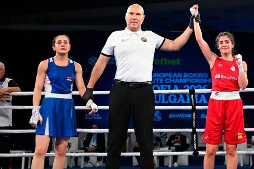 <i>Marta López venció en su combate ante la armenia Heghine Petrosyan. / Española de Boxeo.</i>