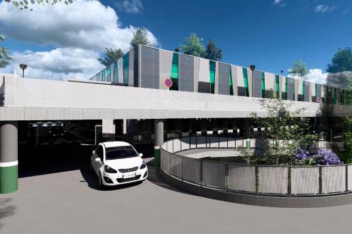 <i>Infografía de la instalación propuesta para el aparcamiento en La Alameda. / Ayuntamiento de Jaén.</i>
