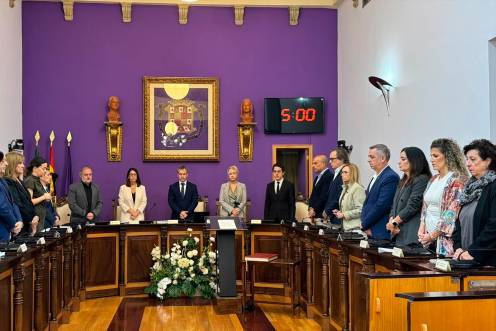<i>Minuto de silencio en el pleno del Ayuntamiento de Jaén por las víctimas del accidente de trenes de Urda. / Ayuntamiento de Jaén.</i>
