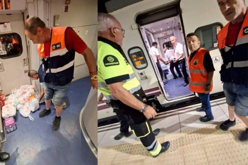 <i>Voluntarios de Protección Civil en el tren. / Ayuntamiento de Linares.</i>