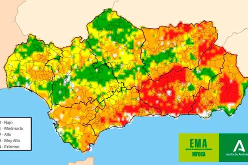 <i>Mapa índice de riesgo de incendios forestales en Andalucía. / Plan Infoca. </i>