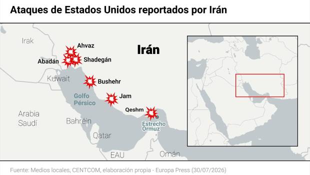 <i>Mapa con ataques sobre Irán. / Europa Press. </i>