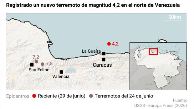 <i>Mapa con localización de terremotos en Venezuela. / Europa Press.</i>