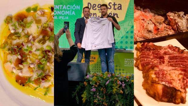 <i>Kiko Peñuela posa junto a Javier Perales y, a los lados, algunos de sus platos.</i>