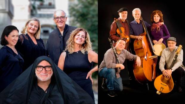 <i>A la izquierda el grupo “Almadraba” y a la derecha “Climent y Ballarín Quinteto”. / Espacio Andaraje. </i>
