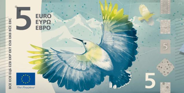 <i>Una de las propuestas del billete de 5 euros de “Ríos y aves”. / Banco Central Europeo. </i>