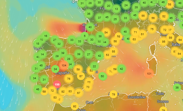<i>Mapa de España, elaborado por IQAir sobre la calidad del aire.</i>