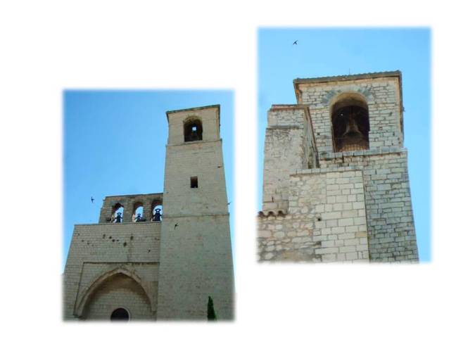 <i>Espadaña del templo y campanario de la torre del concejo.</i>