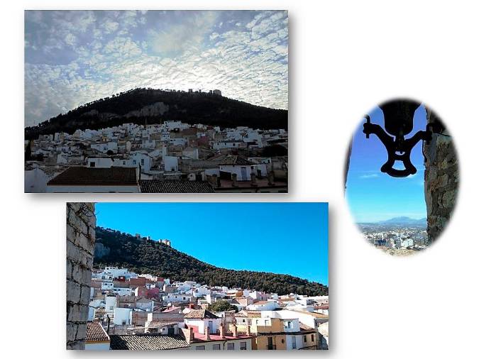 <i>Vistas desde la espadaña de la iglesia: Castillo de Santa Catalina, los barrios de San Juan y la Magdalena y al fondo Sierra Mágina. </i>