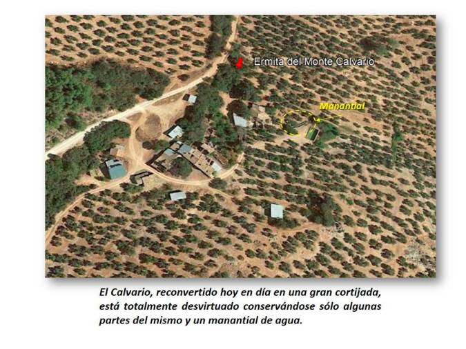 <i>Vista área de la cortijada construida sobre el solar que ocupó el Monasterio del Monte Calvario.</i>