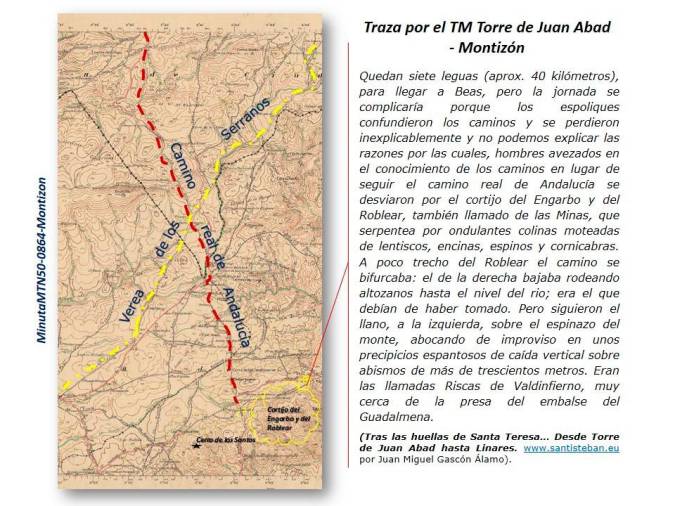 <i>Traza de la ruta por TM de Torre de Juan Abad (Campo de Montiel). - Montizón (Sierra Morena en la provincia de Jaén).</i>