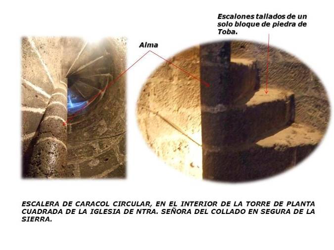 <i>Escalera de caracol en el interior de la torre de planta cuadrada de la iglesia de Ntra. Señora del Collado en Segura de la Sierra.</i>