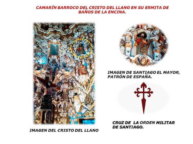 <i>Imagen de “Santiago el Mayor” vestido de peregrino, en el camarín del Cristo del Llano (ermita en Baños de la Encina).</i>
