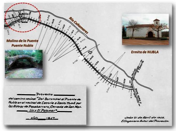 <i>Plano del camino vecinal donde se ubica el puente Nubla (Documento de 1947).</i>