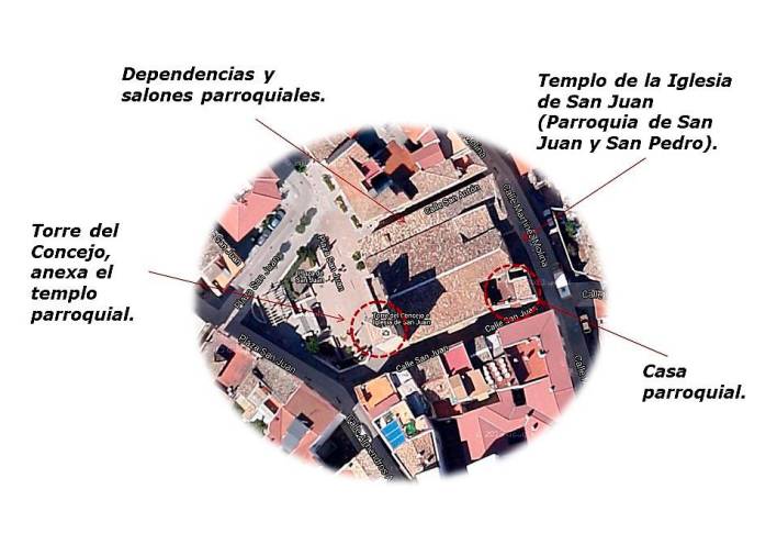 <i>Vista aérea conjunto del templo y torre del Concejo.</i>