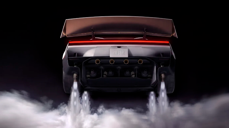 <i>Vista posterior del superdeportivo eléctrico, diseñado para integrar sistemas de propulsión que permiten levitar al vehículo. / Tesla.</i>