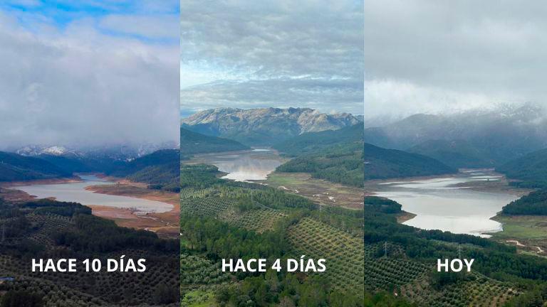 El pantano del Tranco, antes y después de las lluvias: Así ha cambiado en solo diez días