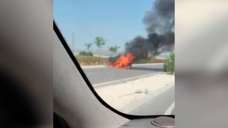 Imagen del coche incendiado en la Carretera de Granada. 