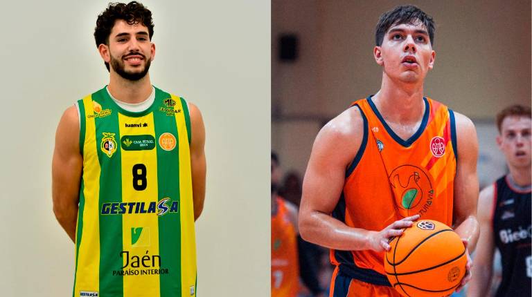 <i>Curro Ávalos, con la elástica del Jaén Paraíso Interior FS; y Herrera se prepara para lanzar un tiro libre. / Jaén FS. </i>
