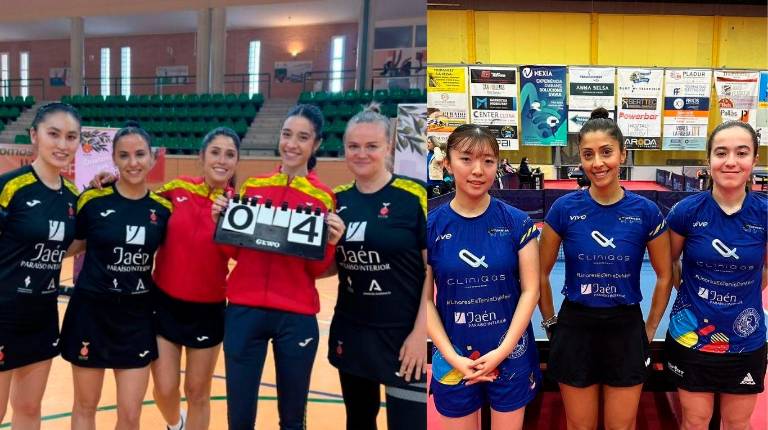 <i>Sofia-Xuan Zhang, Aikaterini Toliou, Paula Bueno, Alejandra Alejo y Hanna Haponova celebran el triunfo. Al lado, Haruna Ojio y Roxana Istrate, claves en los triunfos linarenses.</i>