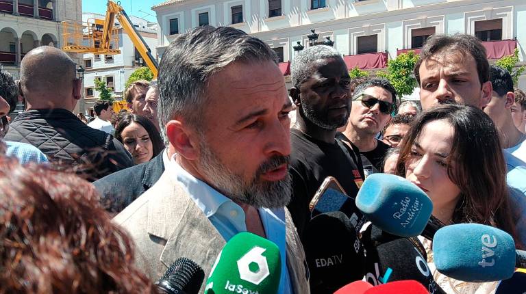 <i>El presidente de Vox, Santiago Abascal, durante su visita a Andújar. / F. Gaitán / Diario JAÉN.</i>