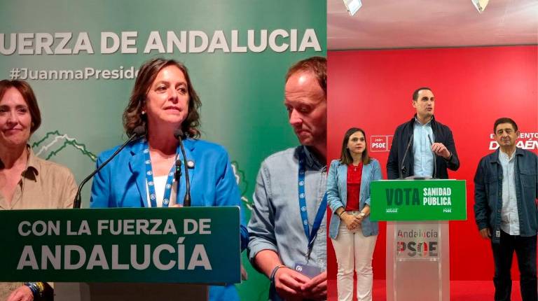 <i>A la izquierda, Maribel Lozano, Catalina García y Erik Domínguez y, a la derecha, Ángeles Díaz, Juan Latorre y Paco Reyes. / Diario JAÉN.</i>