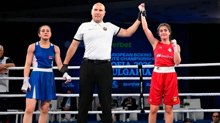 <i>Marta López venció en su combate ante la armenia Heghine Petrosyan. / Española de Boxeo.</i>