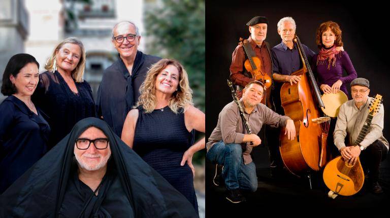 <i>A la izquierda el grupo “Almadraba” y a la derecha “Climent y Ballarín Quinteto”. / Espacio Andaraje. </i>
