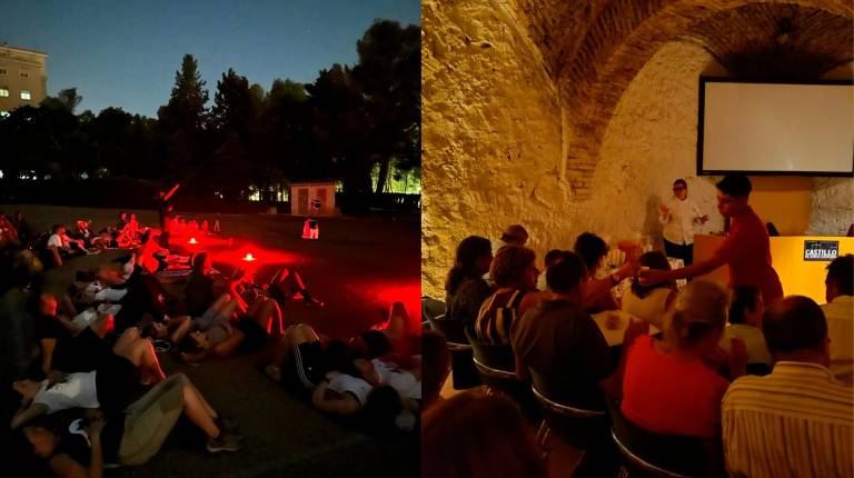 <i>A la izquierda ruta estelar y a la derecha actividad gastronómica en el Castillo de Santa Catalina. / Ayuntamiento de Jaén. </i>