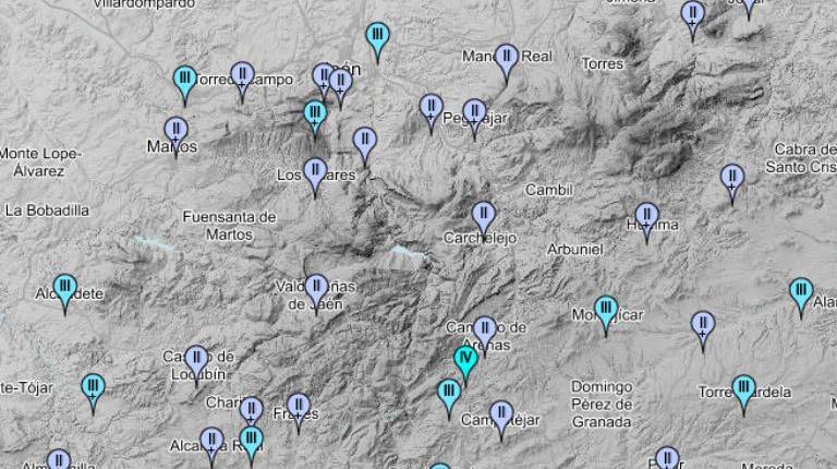 <i>Mapa de los municipios de Jaén que han sentido el terremoto con epicentro en Granada. / Instituto Geográfico Nacional (IGN). </i>