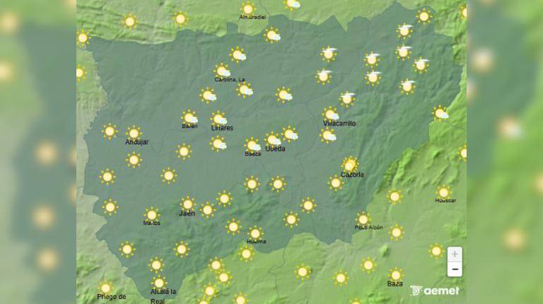 <i>Mapa del tiempo en la provincia de Jaén a hoy martes, 22 de septiembre. / Aemet. </i>