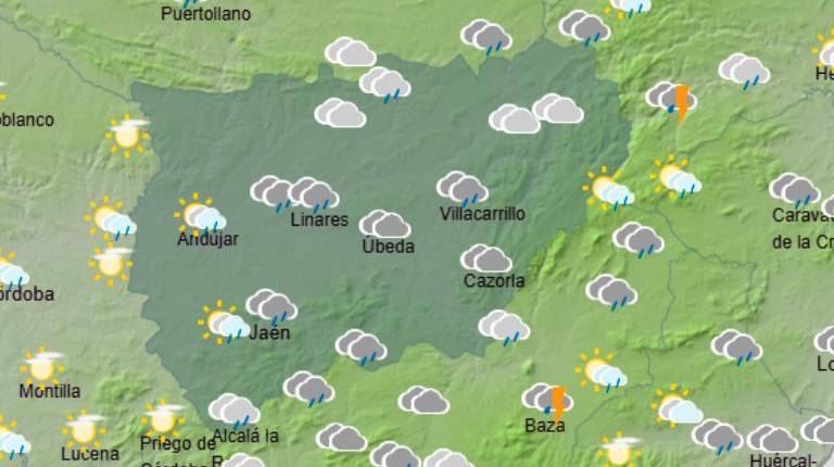 <i>Mapa de temperaturas en la provincia de Jaén para hoy lunes 5 de octubre. / Aemet. </i>