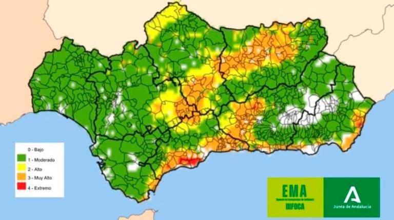 <i>Mapa del riesgo de incendios forestales en Andalucía. / Plan Infoca. </i>