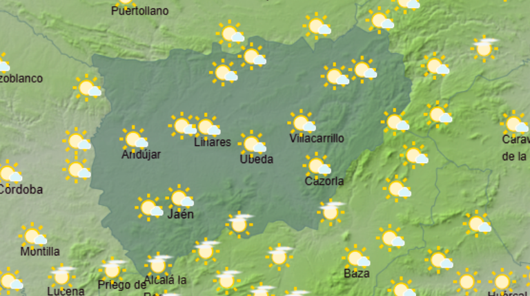 <i>Mapa de las temperaturas en la provincia de Jaén para hoy 25 de octubre. / Aemet. </i>