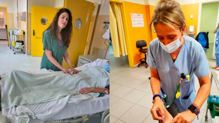 <i>Sheila Jiménez y Ana Belén Hidalgo, enfermeras del Hospital San Agustín de Linares. </i>