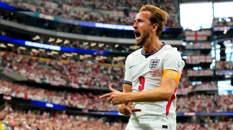 <i>Harry Kane celebra un gol.</i>