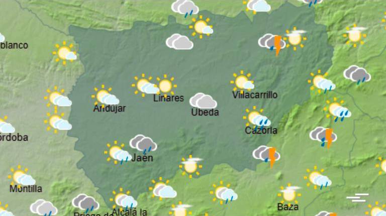 <i>Mapa de las temperaturas en la provincia de Jaén hoy jueves 17. / Aemet. </i>
