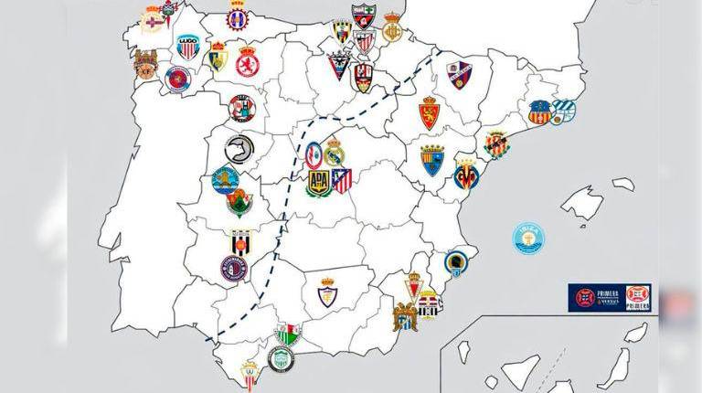 <i>Escudos de los 40 equipos que militarán en Primera Federación. / Primera RFEF.</i>