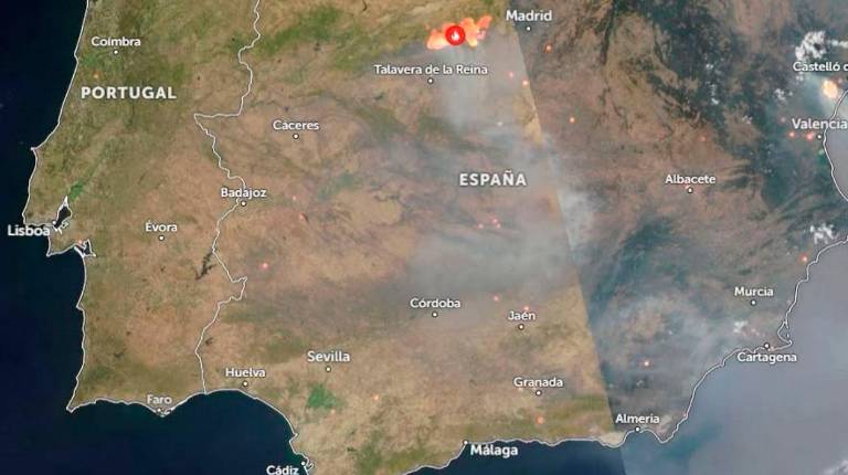 <i>Humo presente en varias zonas de Andalucía procede de los incendios del centro del país. / Plan Infoca.</i>