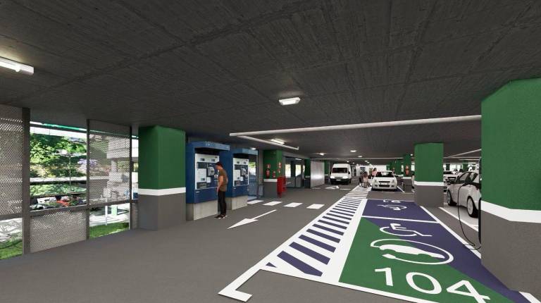 <i>Así quedará el interior del parking, que contará con plazas “enchufables” para híbridos y eléctricos.</i>