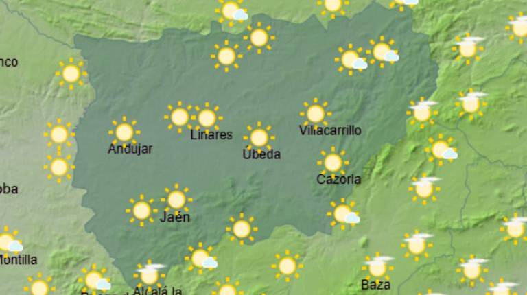<i>Mapa de las temperaturas en la provincia de Jaén a 29 de agosto. / Aemet. </i>