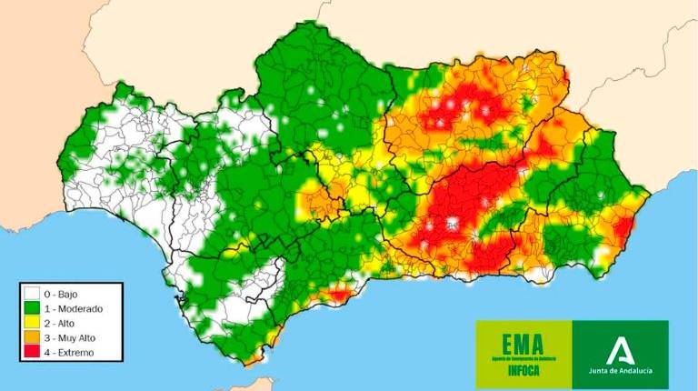 <i>Mapa riesgo de Incendios Forestales en Andalucía. / Plan Infoca. </i>