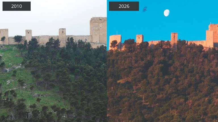 <i>Dieciséis años separan una fotografía de la otra, con evidente crecimiento de la vegetación en la zona. / Agustín Muñoz / Diario JAÉN.</i>