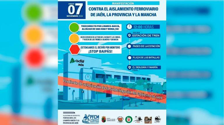 <i>Cartel de la protesta del próximo 7 de noviembre contra el baipás por Montoro. / Plataforma en defensa del Ferrocarril. </i>