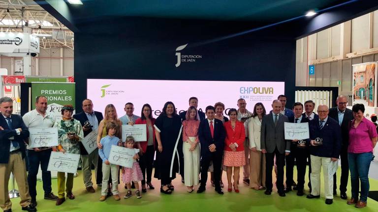 Foto de familia de galardonados en los Premios AEMO y autoridades. / Diputación de Jaén. 
